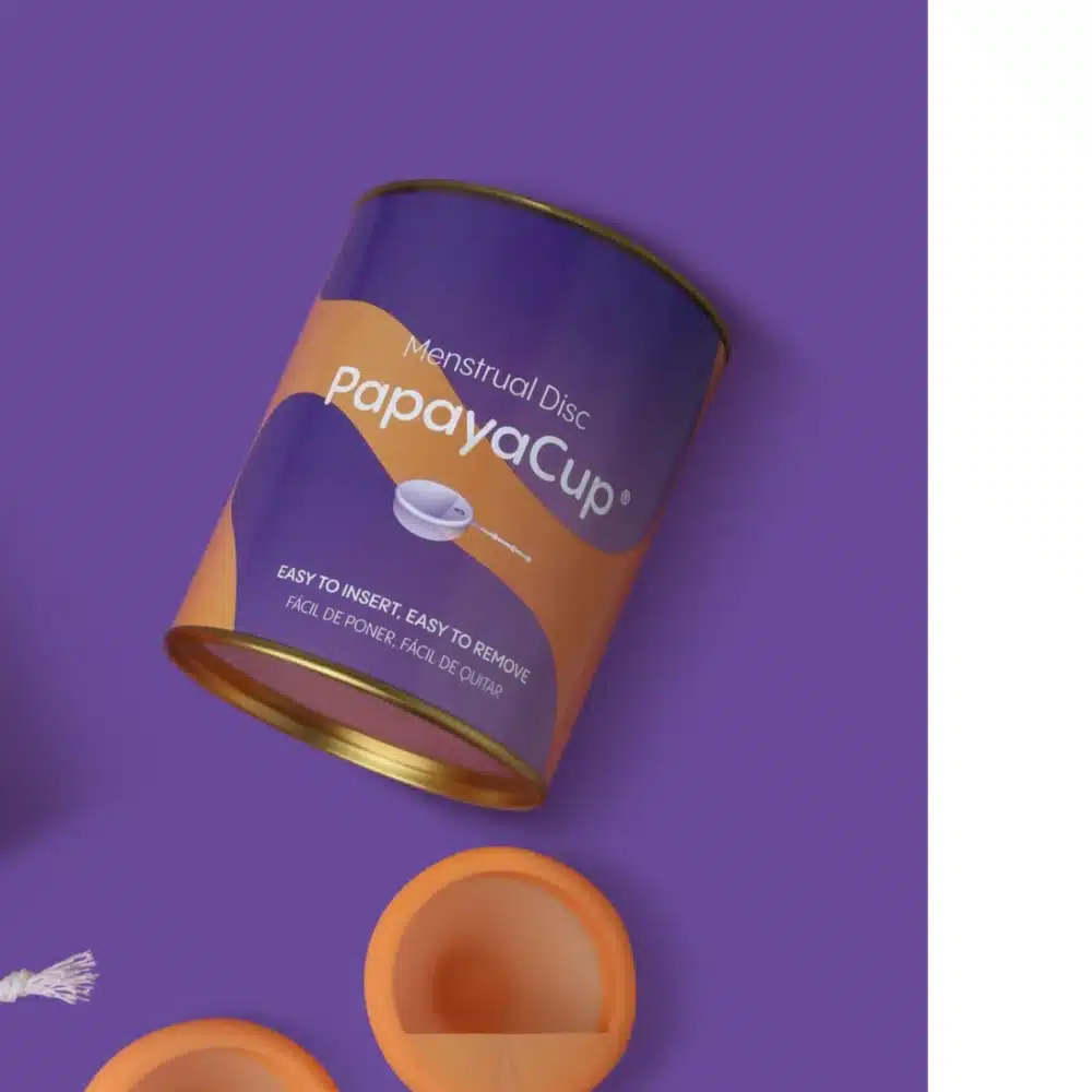 Papayacup menstruatiedisk 2 Papayacup menstruatiedisk met blikje